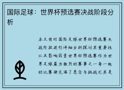 国际足球：世界杯预选赛决战阶段分析
