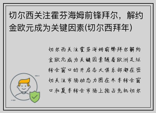 切尔西关注霍芬海姆前锋拜尔，解约金欧元成为关键因素(切尔西拜年)