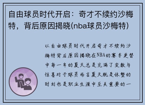 自由球员时代开启：奇才不续约沙梅特，背后原因揭晓(nba球员沙梅特)