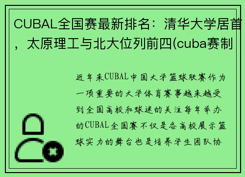 CUBAL全国赛最新排名：清华大学居首，太原理工与北大位列前四(cuba赛制各赛区学校)